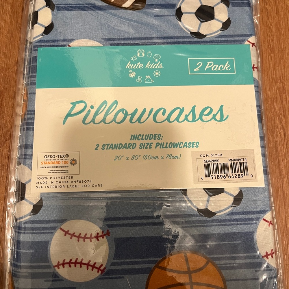 Kute Kids 2 Standard Size Sports Pillowcases - 20’ by 30’ NWT